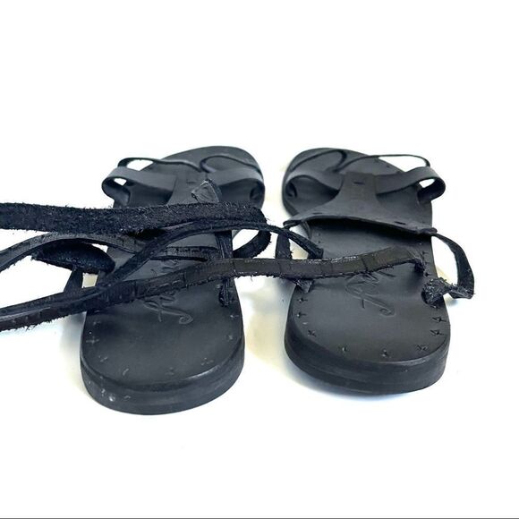 Free People Lace Up Gladiator Leather Sandals Black Size 38 - Picture 7 of 13